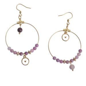 Boucles d’oreilles cœur en Lépidolite