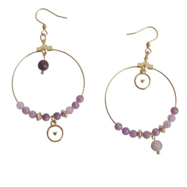 Boucles d'oreilles coeur en pierres naturelles de Lépidolite