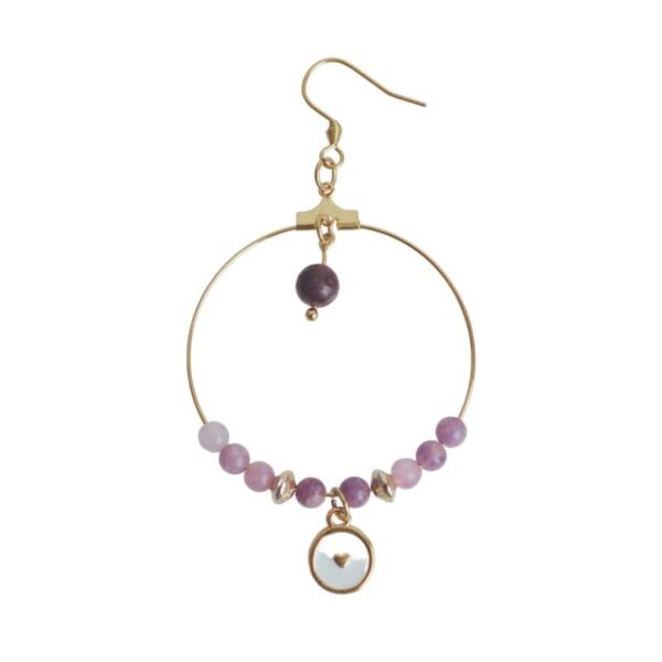 Boucles d'oreilles coeur en pierres naturelles de Lépidolite