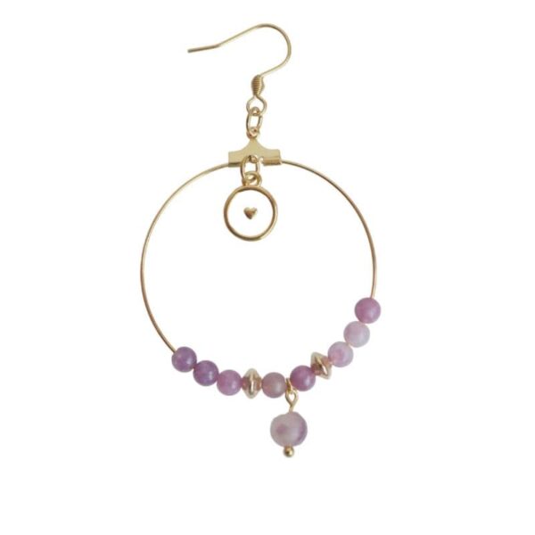 Boucles d'oreilles coeur en pierres naturelles de Lépidolite