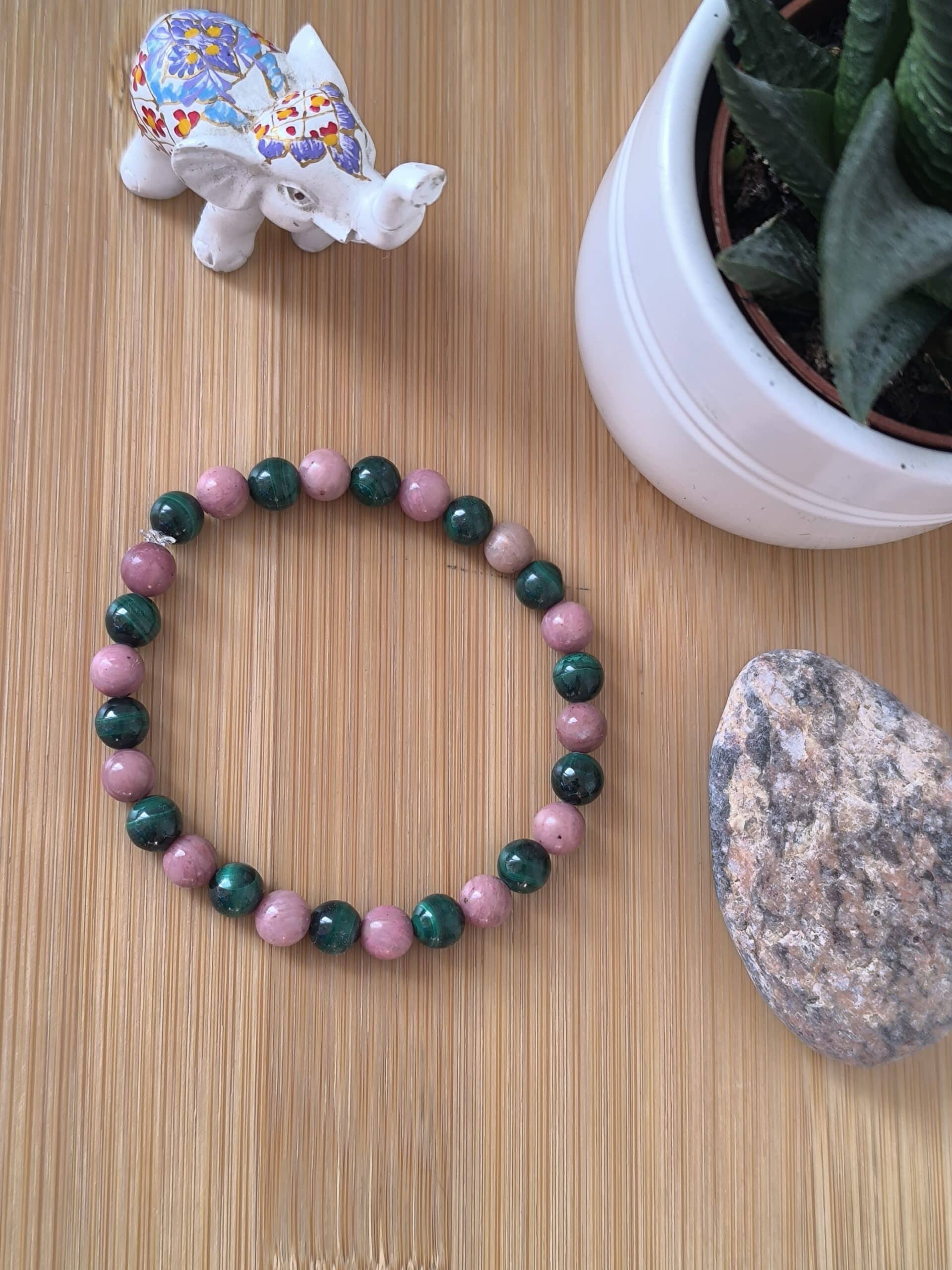 Bracelet en Malachite et Rhodonite, créé par Main de Crystal
