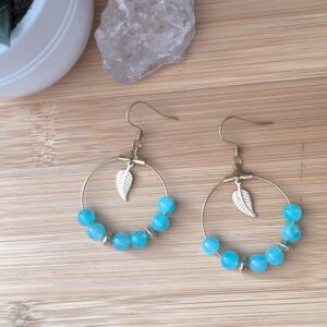 Boucles plume en Amazonite extra et acier inoxydable doré