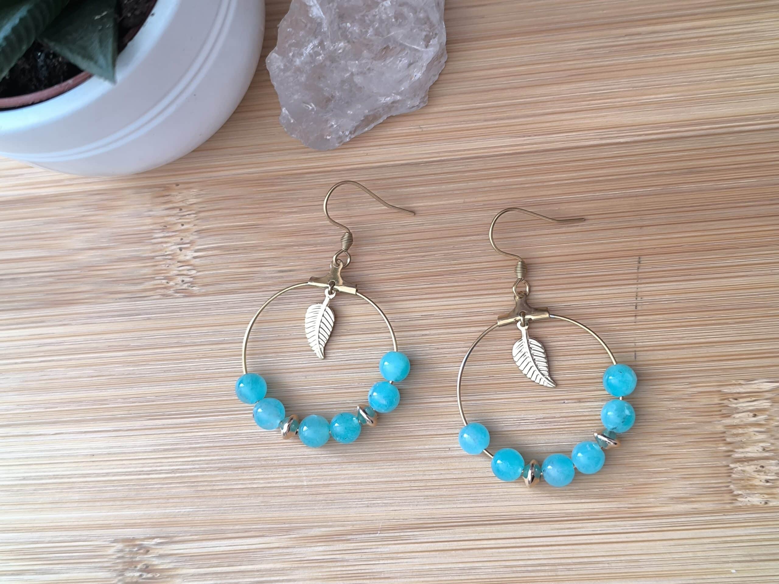Boucles d'oreilles créoles en amazonite extra
